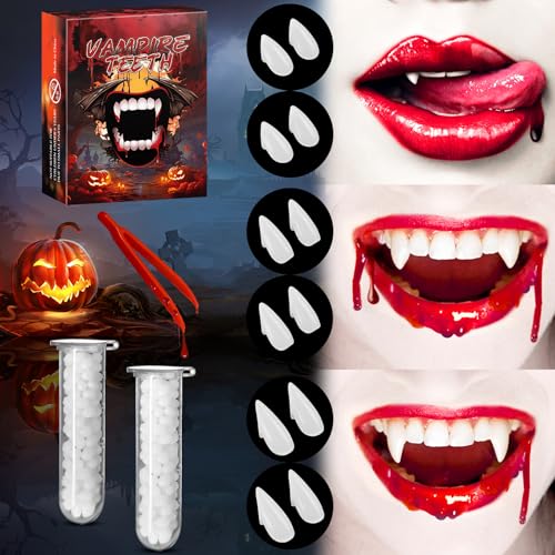 Tlpuhu JY-012 Vampire Teeth Fangs - 6 Pairs 3 Sizes Kids Vampire Fangs Halloween Accessories Party Cosplay Props Party Decor Sharp Fake Teeth cover