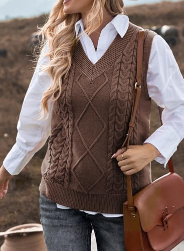 Image of EVALESS Oversized Sweater Vest for Women V Neck Sleeveless Solid Color Loose Pullover Sweater