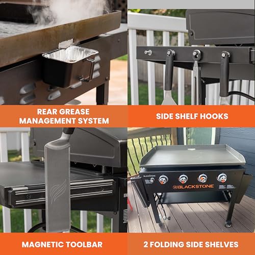 Blackstone 36" Grill & Gas Griddle with Dual Side Shelves & Powder Coated Steel, Black - Portable Outdoor Cooking Equipment and Station for BBQ, Frying, and Grilling