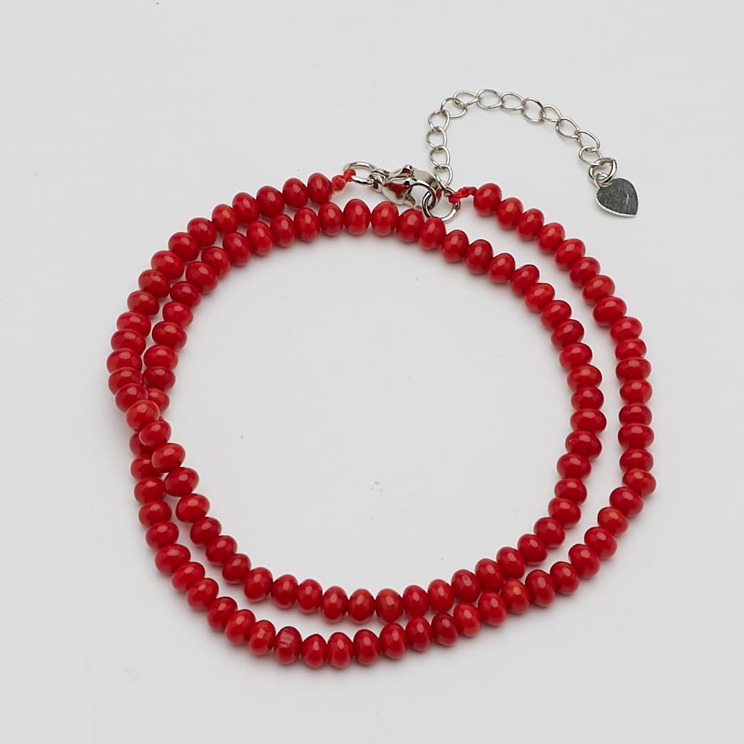 TreasureBay Collier Ras-de-Cou Fait Main Femme en Corail Rouge Naturel 4mm, Fermoir Mousqueton Doré, Cadeau Bijoux Élégant
