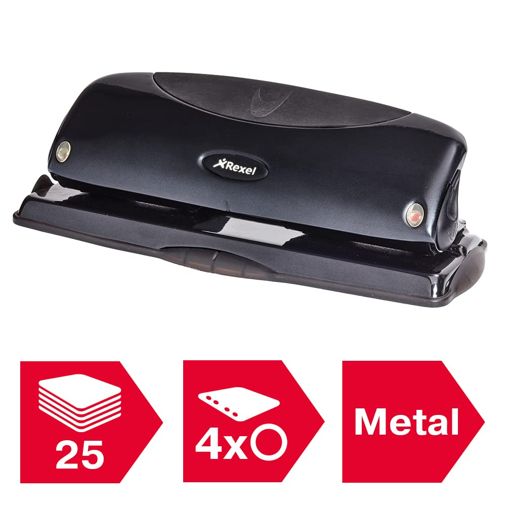 Rexel 425 - Perforadora de 4 agujeros, color negro