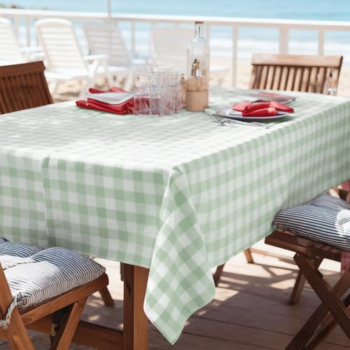 Image of Oigco 3 Pack Sage Green Gingham Tablecloth 54 x 108 Inches, Rectangle Disposable Sage Green Checkered Tablecloth, Picnic Table Cover for Outdoor, Camping, Birthday Decorations