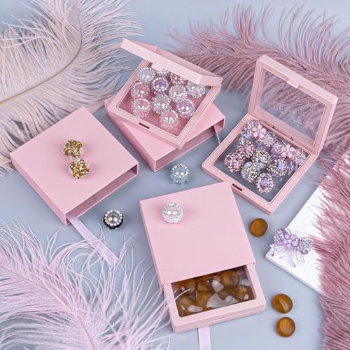 Image of Floating Display Frame, Coin Display Case, Dustproof PE Film Transparent Jewelry Storage Box for Ring Necklace Bracelet, Floating Display Case for Coin, Jewelry per Availability (Medium 10pcs Pink)