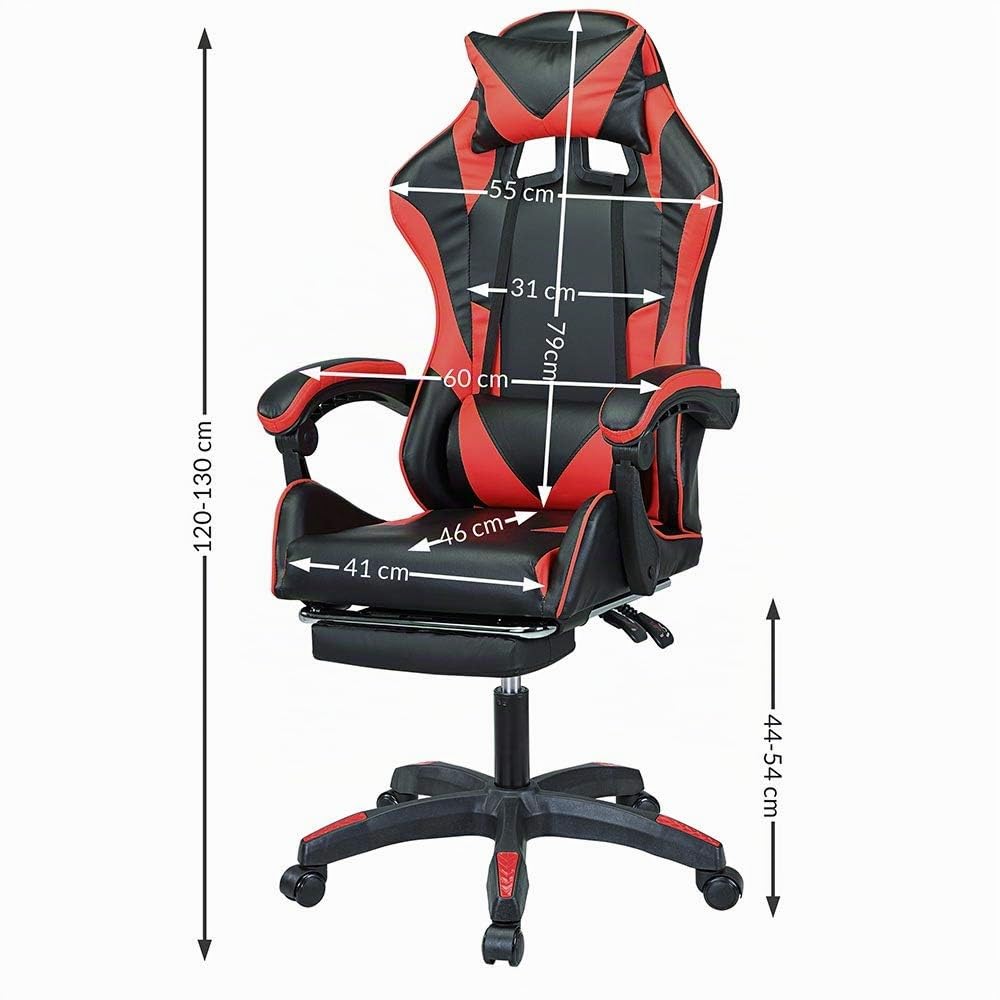 BAKAJI Sedia Poltrona Gaming Scrivana Ufficio Casa in Ecopelle Schienale Reclinabile Cuscino Lombare Poggiatesta Rotazione 360 Gradi Direzionale Altezza Regolabile Base 5 Ruote (Rosso con Poggiapiedi)