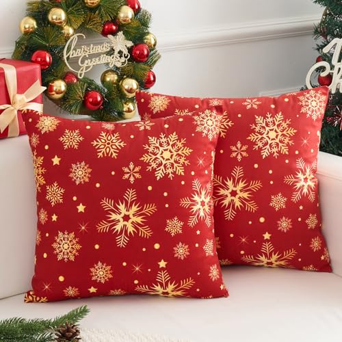 Voreppy Schneeflocken Kissenbezüge Weihnachten Rot 45 x 45 cm Samt...