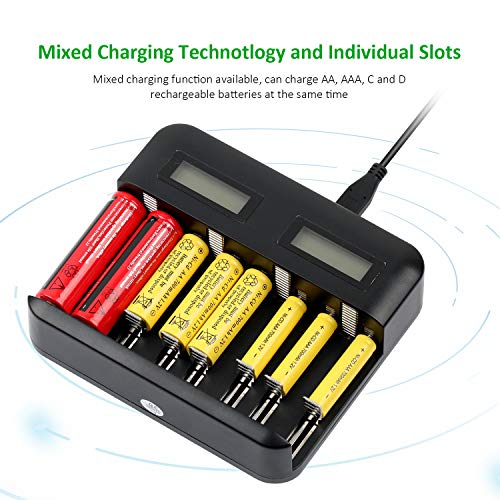 Snado AA AAA C D batterijlader, 8 sleuven slimme snellader met LCD-scherm voor AA AAA C D Ni-MH/Ni-Cd oplaadbare… - Afbeelding 3
