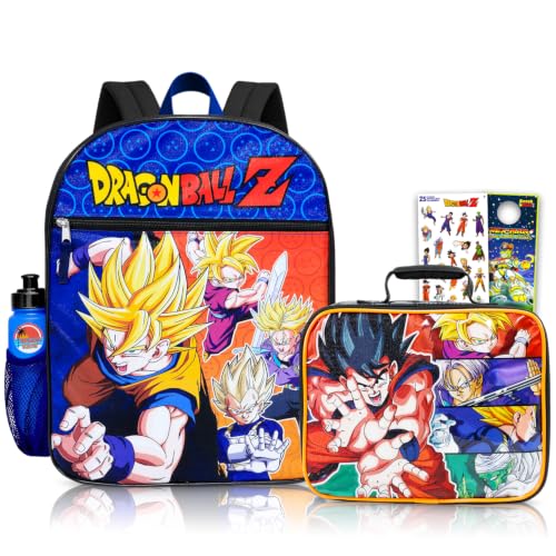 Dragon Ball Z Backpack with Lunch Bag for Kids - Bundle with 16 Anime Backpack Lunch Box Stickers Water Bottle More School Bag with Lunchbox