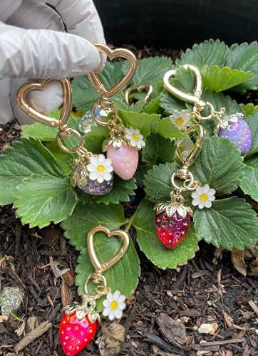 Agromusk Cute Strawberry Keychain,Bag Charms,Kawaii Heart Flower Daisy Key chains Accessories Decor for Girls Purse Gift4