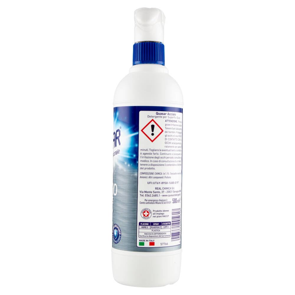 12 X Quasar Acciaio Lucidante – Detergente spray rimuove efficacemente lo sporco e dona lucentezza alle superfici in acciaio – Detergente 580 ml + portachiavi Beni Culinari gratuito