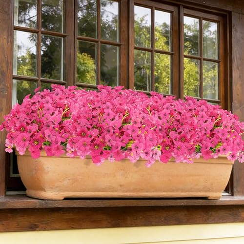 Sahoottie 16 Bundles Artificial Flowers for Outdoors Fake Flowers Faux Plants for Indoor Outside Garden Porch Window Box Hanging Planters Home Farmhouse (Rosered)