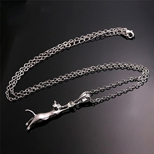 U7 P644B Cute Cat Necklace Rhinestone Platinum Plated Chain Girls 3D Kitten Animal Pendants Full Cat Charm Necklaces Gift thumb #4