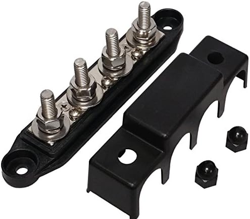 (Black) 5/16" 4 Stud Power Distribution Block -BUSBAR- with Cover - Made in The USA
