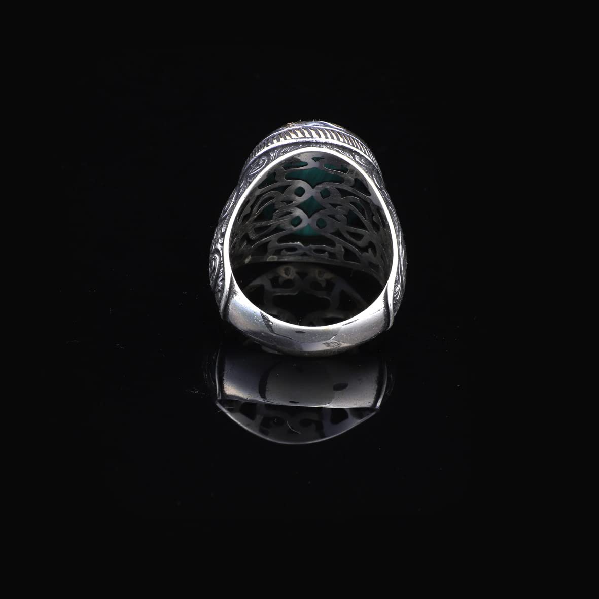 Anello di Malachite Uomo in Argento 925 – Stile Ottomano Vintage, Pietra Preziosa Lucida, Anello Inciso Fatto a Mano, Anello di Fidanzamento con Panno Pulizia Argento Adeau (24)