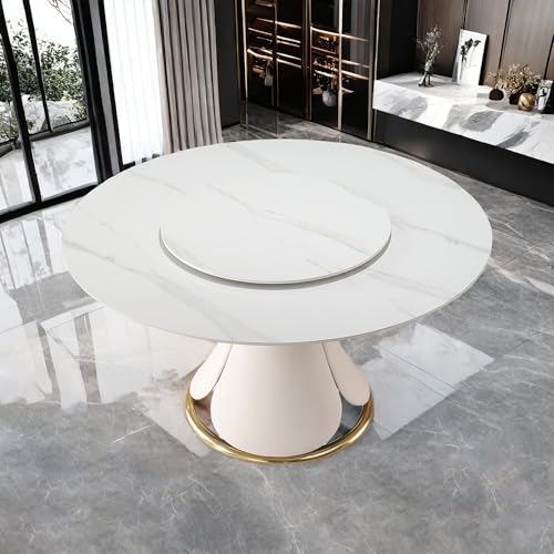 Leavader 59" Round Dining Table - Modern Faux Marble Tabletop