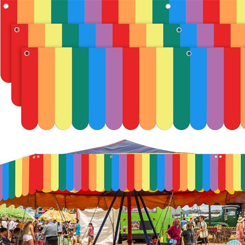 Image of Preboun 3 Pcs Carnival Awning Decorations Tent Circus Hanging Decorations Carnival Banner Concession Stand Sign Canopy Awning for Pirate Summer Party, 9.84''x78.74'' (Rainbow Color)