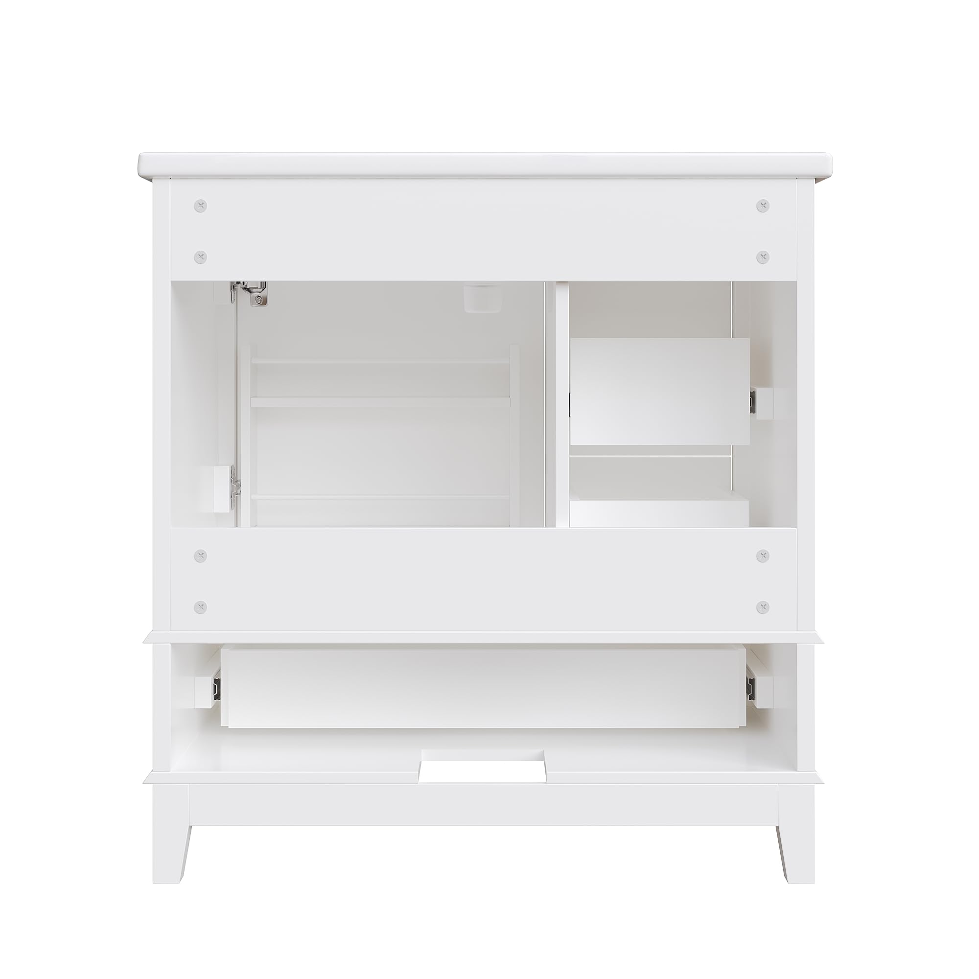 Armario para lavabo de baño, 76,5 x 47 x 87,5 cm, con lavabo de cerámica, asas doradas, antibacteriano, color blanco, con orificio de rebosadero y mucho espacio de almacenamiento