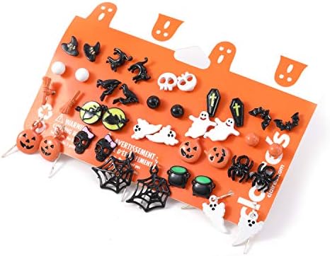 20 Piars Halloween Party Pumpkin Bat Spider Raven Skull Stud Earrings Set for Women Simple Cute Halloween Jewelry (Hallowmas Earrings)