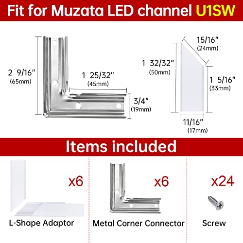 Image of Muzata 6Pairs Corner Connector Kit L Shape Connectors for LED Channel fit U1SW U Shape Aluminum LED Diffuser Channel LCC1 WW