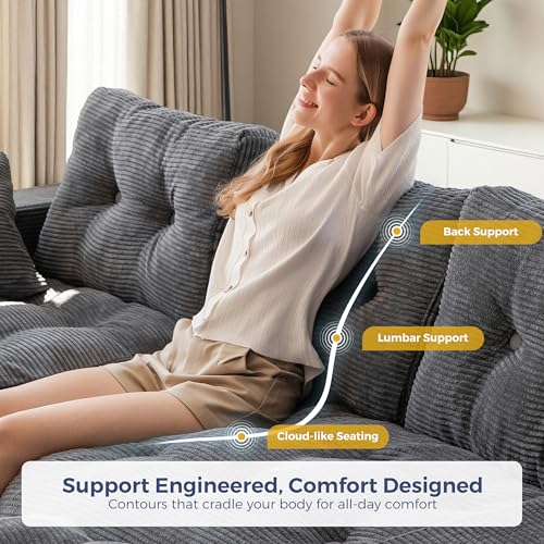 Image of MAXYOYO 96 inch L Shaped Modular Sectional Sofa with Ottoman, Cloud Boneless Couch with Layered Cushion, Upholstered Sofa in a Box, Flexible Module Combination for Living Room, No Assembly, Dark Grey