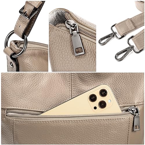 Image of YALUXE Women's Genuine Leather Hobo Handbags Bucket Purses Shoulder Bags Cross-bodys Bags