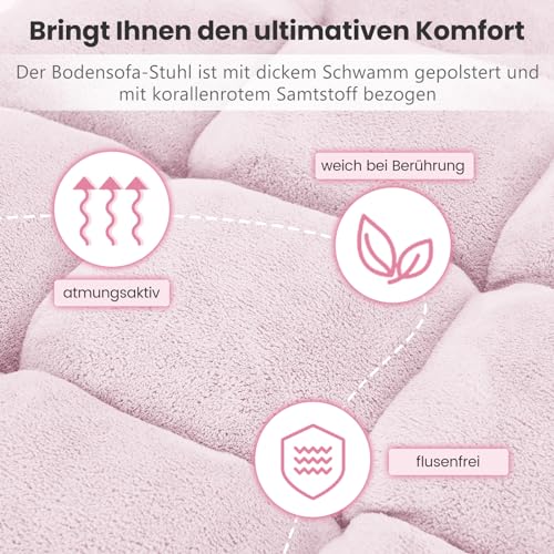 COSTWAY Bodenstuhl mit Verstellbarer Rückenlehne, Bodensessel gepolstert, Bodenkissen faltbar, Meditationsstuhl, Relaxsessel, Thaikissen für Freizeit, Meditation, Yoga (Hellrosa)