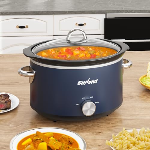Comparison: Best 4 Quart Slow Cooker 10 Sunvivi 4 Quart Slow Cooker & Mini Food Warmer with 3 Heating Settings, Removable Ceramic Pot, Dishwasher Safe Glass Lid, Stainless Steel, Blue