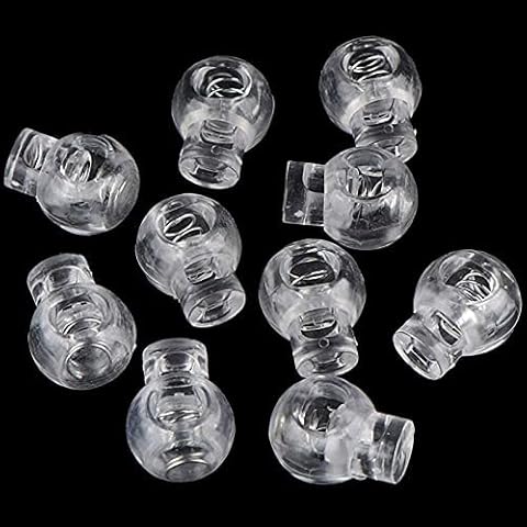 Spring Cord Lock,Saim Clear Frost Round Ball Cord Locks Toggles End Plastic Stop Sliding Cord Fastener Single Hole for Camping Hiking Sports Shoelace Replacement Backpacks 60 Pcs (White, 60 Pcs) Cover