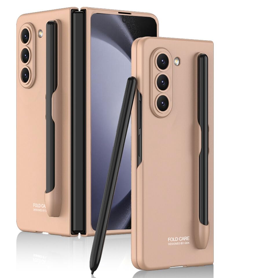 Funda Samsung Galaxy Z Fold 5 5G con soporte S Pen y carcasa rígida protectora color oro elegante