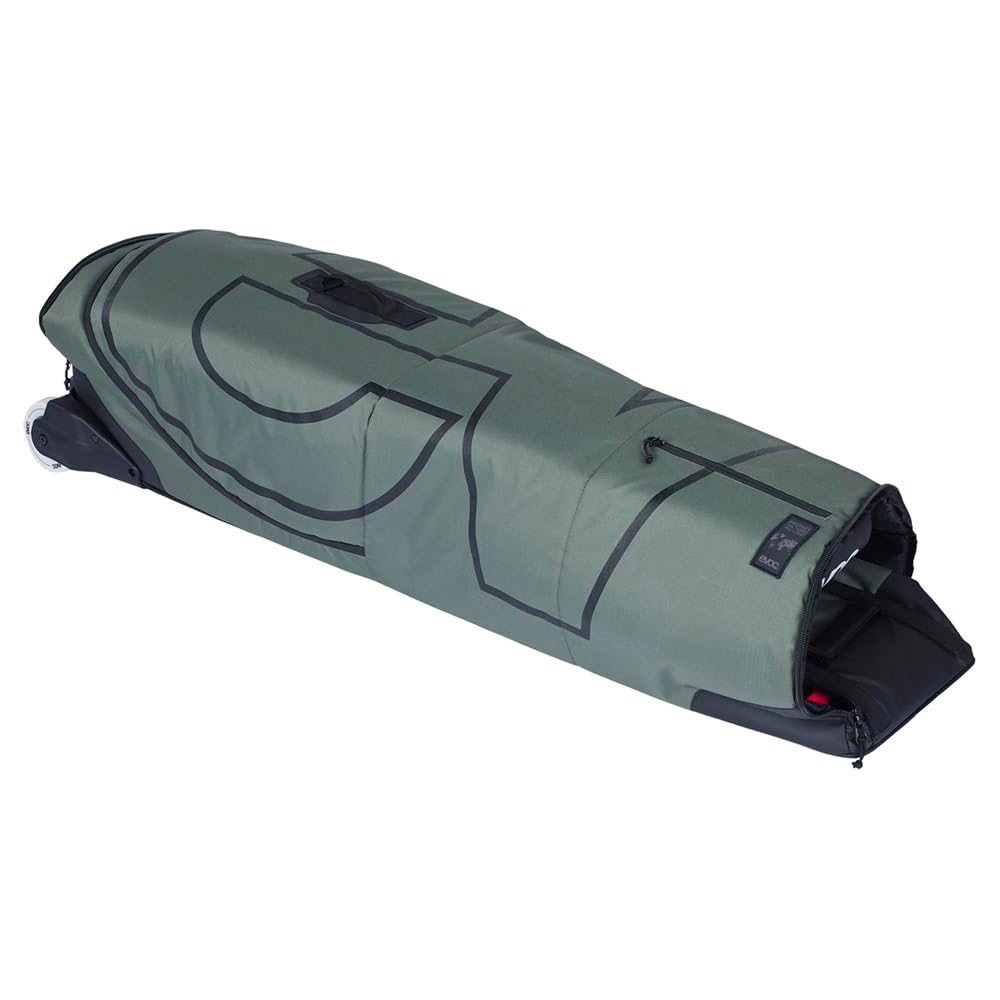 EVOC BIKE BAG lightweight bicycle transport bag (bicycle case with wheels for road, gravel, XC, FR, enduro, DH, ≤29" bikes; with BIKE BLOCK for stable standing; max. wheelbase 126 cm), dark olive