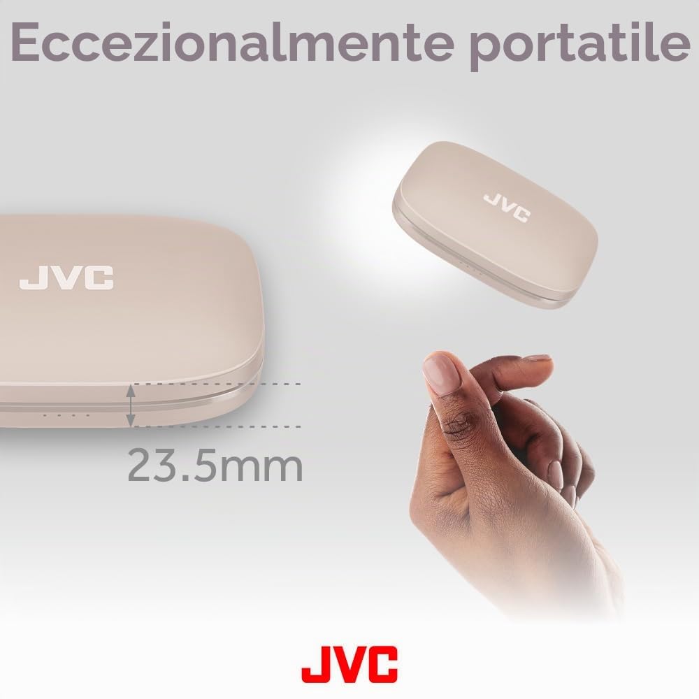 JVC NEarphones HA-NP50T-C, auricolari True Wireless, design a orecchio aperto, riduzione attiva del rumore, multi-punto, IPX4, muting microfono, 38 ore di autonomia, BT 5.3, beige sabbia