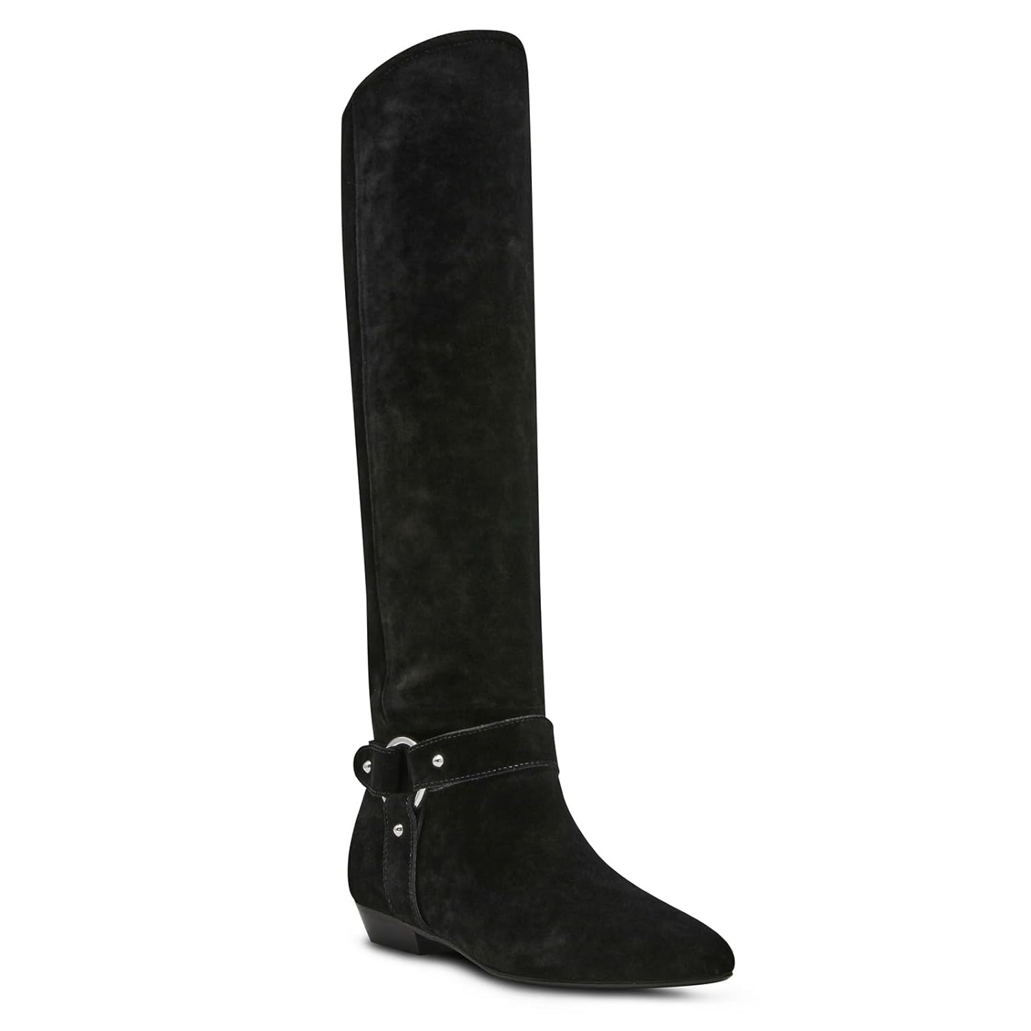 Knee High Boots for Women Suede Pointed Toe Wide Calf Low Heel Pull on Comfort Casual Fall Winter