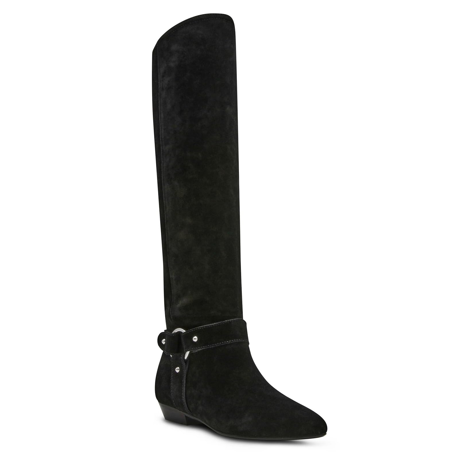 Knee High Boots for Women Suede Pointed Toe Wide Calf Low Heel Pull on Comfort Casual Fall Winter