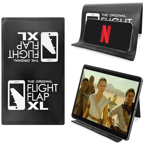 Flight Flap Airplane Tablet Holder Flexible Cell Phone and Tablet Holder Extra Large 12x7 Folding Cellphone Stand for Desk Kindle Bed Airplane Gadgets Long Travel Essentials (Black)