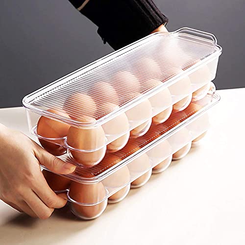 Image of LISHONN Stackable Acrylic Covered Egg Storage Box or Egg Trays for Refrigerator, Carrier Bin - Holds (12 piece long)