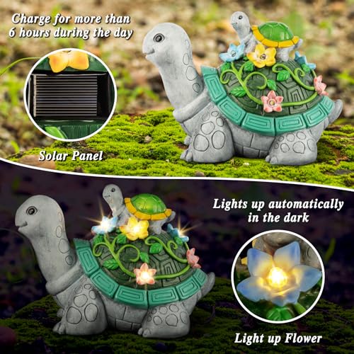 Leses MOTHE&BABY TURTLE SOLAR STATUE Garden Statues, Turtle Solar Statue Garden Decor Clearance, Cute Turtle Figurines With Baby & 7 Led Solar Lights Lawn Decorations thumb #2