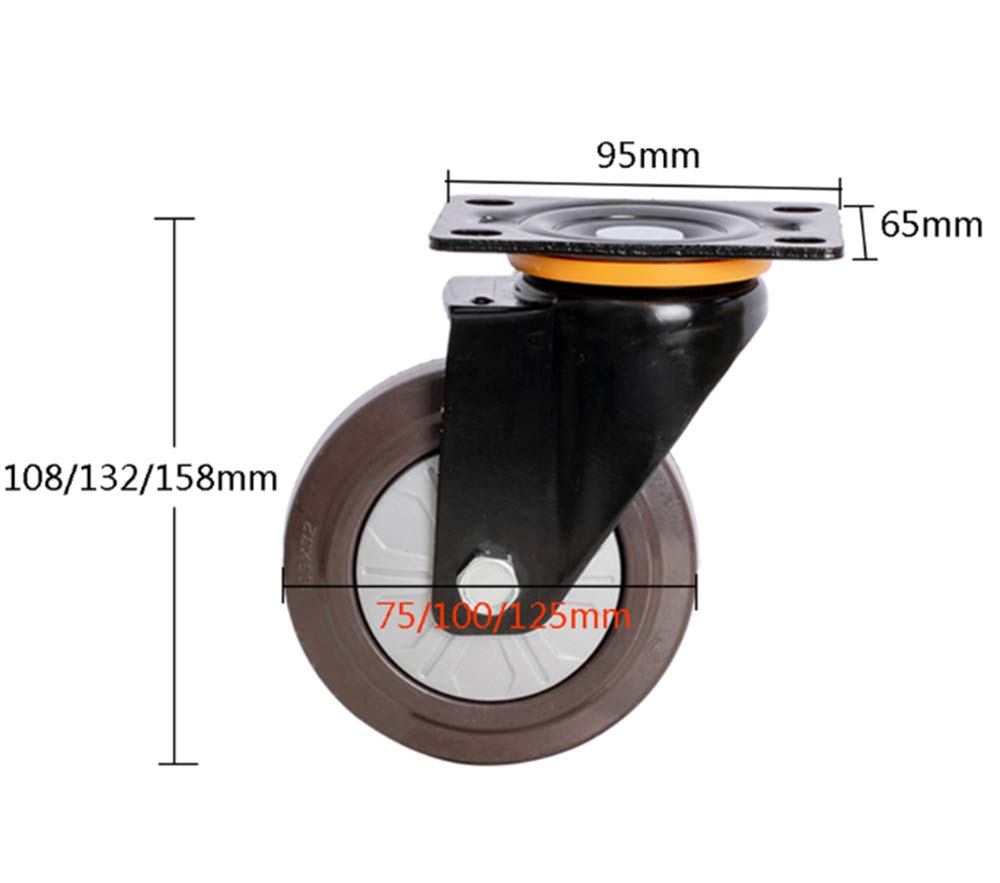 Roulettes robustes, Paquet de 4 roulettes pivotantes robustes plaque supérieure frein en caoutchouc 75-125mm 500kg(Swivel*4,100mm)