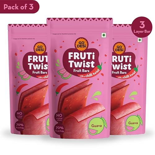 Image of GO DESi Guava Fruti Twist Fruit Bars - 3 x Pack of 10 pieces, Papad, Fruit Jelly