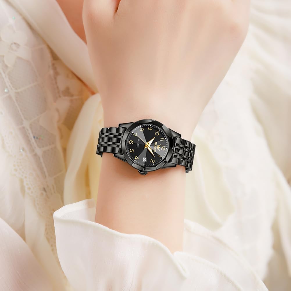 OLEVS Damenuhr Diamant Analog Quarz Uhren Damen Edelstahl Wasserdicht Leuchtend Modisch Elegantes Kleid Armbanduhr Armreif Geschenk Set