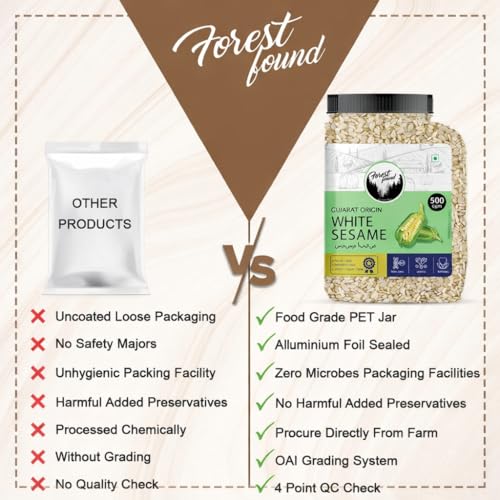 Image of Forest Found White Sesame Seeds - 500g | Unpolished Safed Til for Cooking & Laddu | High Calcium & Protein Superfood | Nutrient-Rich Seeds for Keto, Baking & Skin Health | Fresh Winter Special Til