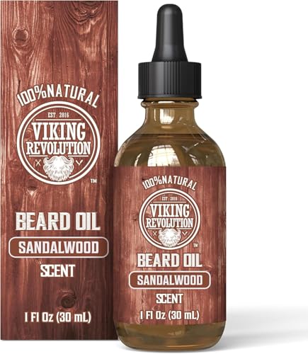 20% off - Viking Revolution - Beard Oil - All Natural Variety Beard Oil For Men With Argan & Jojoba Oils - Softens, Smooths & Strengthens - Gifts For Men - Sandalwood - 30 ml