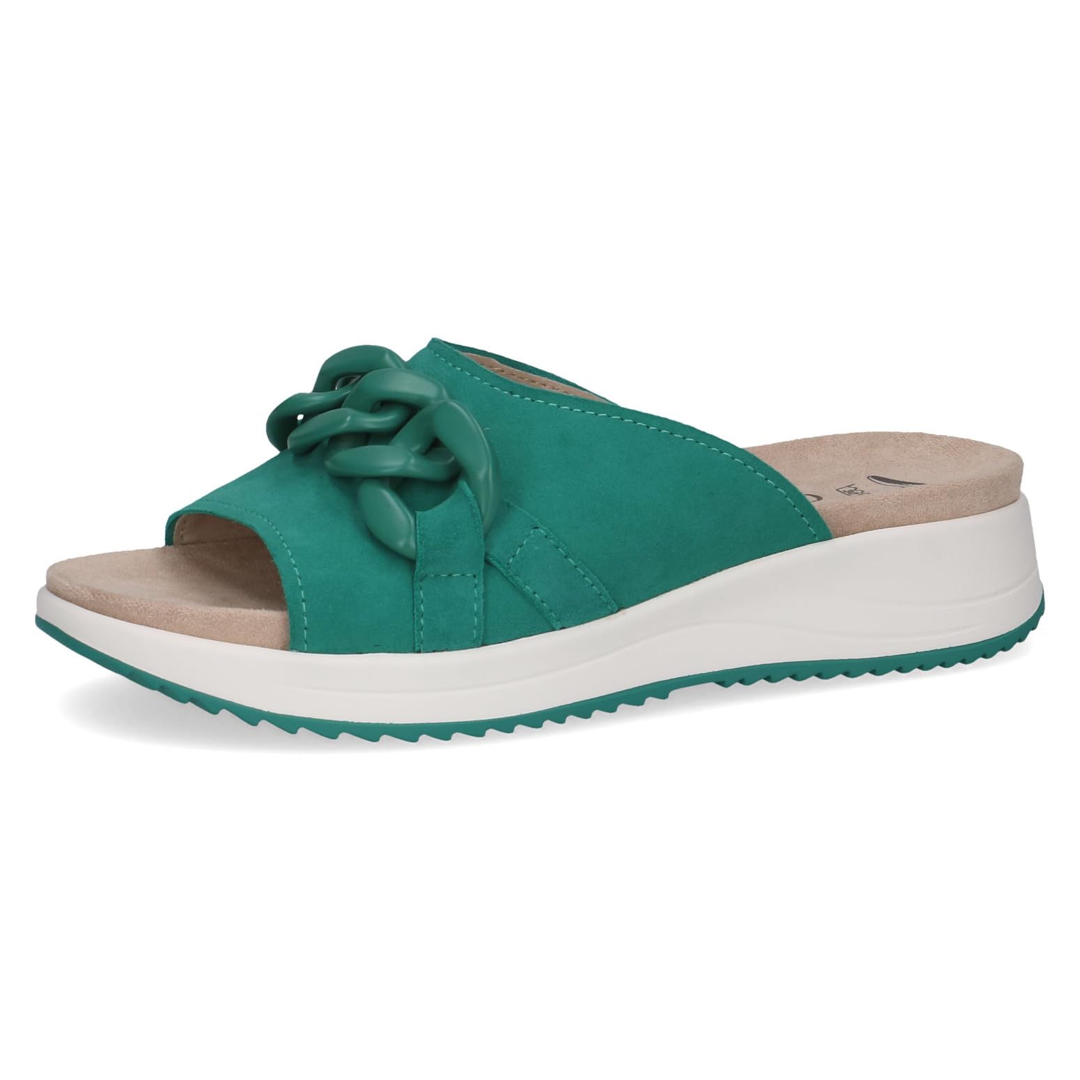 CAPRICE Women's Leather Mules Comfortable, Turquoise (Emerald Suede), 6.5 UK