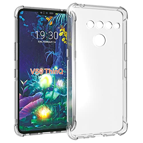 USTIYA Case for LG V50 ThinQ Clear TPU Four Corners LG V50 Protective Cover Transparent Soft funda