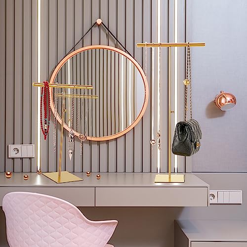 SHUNKAIZS Necklace Holder Jewelry Stand,2Pcs Gold Bag Purse Metal Display Stand Tower Stand Adjustable Height for Bangles, Necklaces, Bracelets, Rings, Bag - Image 4