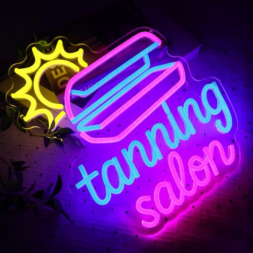 Image of Tanning Salon Neon Sign for Wall Decor, 15 inch x 12.6 inch Led Signs for Business, USB Dimmable Beauty Neon Lights for Tanning Room Spa Salon Skincare Studio Wall Art