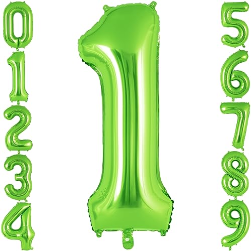 Image of Green Number 1 Balloon 40 Inch, Big Large Foil Helium Number Balloons, Jumbo Giant Mylar Number 1 Balloons for 1 first Birthday Party Decorations Supplies Anniversary Celebration