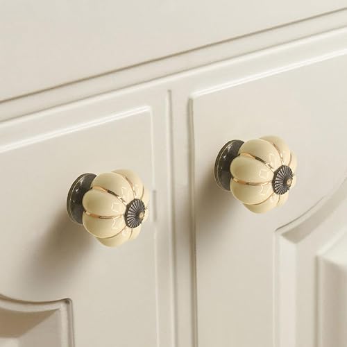Miniatura 10 de Kelier Pomos de cerámica para gabinete, paquete de 8, manijas de puerta de calabaza elegantes y vintage para cocinacajónarmarioarmario (blanco, 8