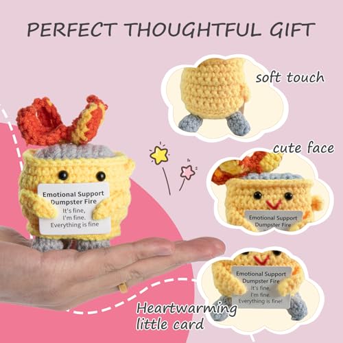 Image of RovyFota Emotional Support Crochet Dumpster Fire with Positive Card Cute Room Decor Knitted Toys Funny Crochet Support Buddies Gifts for Friends (9pcs Mix)
