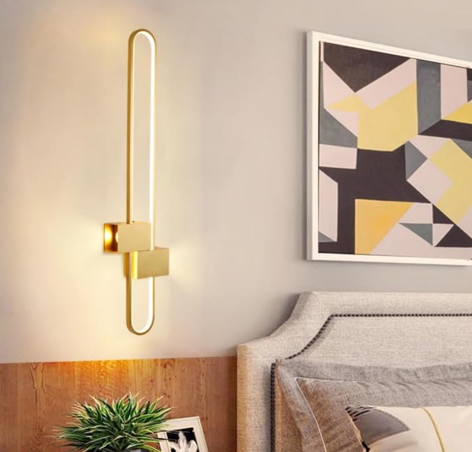 Image of 600mm Gold Oblong LED Wall Light|Modern Oblong Wall Lamp for Bedroom, Living Room, Hallway, Bedside - 3-in-1 Color Modes (Warm White, Cool White, Natural White)