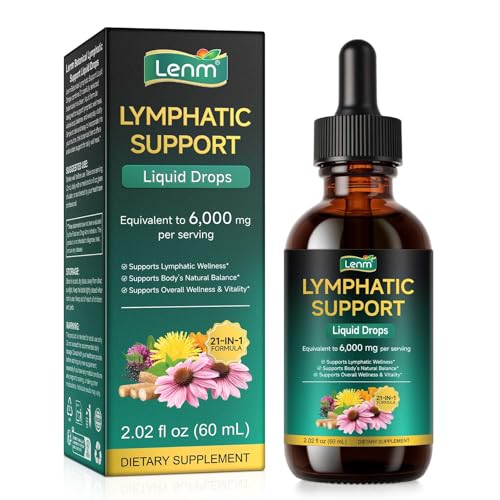 Lymphdrainage Tropfen 21-in-1 6000 mg Liposomale Lymphsystem Unterstützung mit Echinacea & Löwenzahn Flüssiges Kräuter-Supplement zur Unterstützung von Immunsystem & natürlicher Reinigung 60 ml