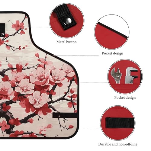 Delantal con diseño floral japonés y 8 bolsillos miniatura 3